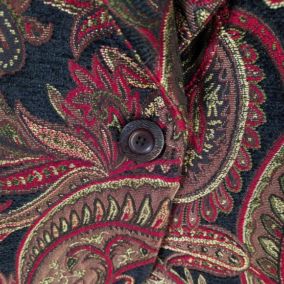 Tapestry Blazer Jacket 10P Black Red Y2K Whimsigoth Paisley Floral Romantic - Picture 6 of 10